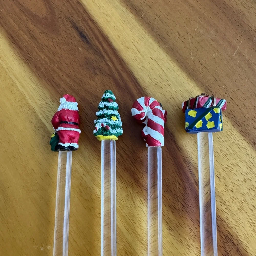 Hand blown glass cocktail‎ stirrers Christmas themed